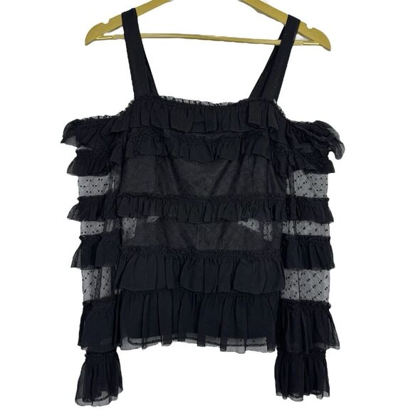 Alexis Karissa Ruffle Mesh Off The Shoulder Tank Top Size S Black Whimsigoth Y2K - Picture 3 of 12
